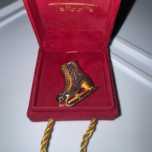 Talbots Gold and Brown Ice Skate Pin